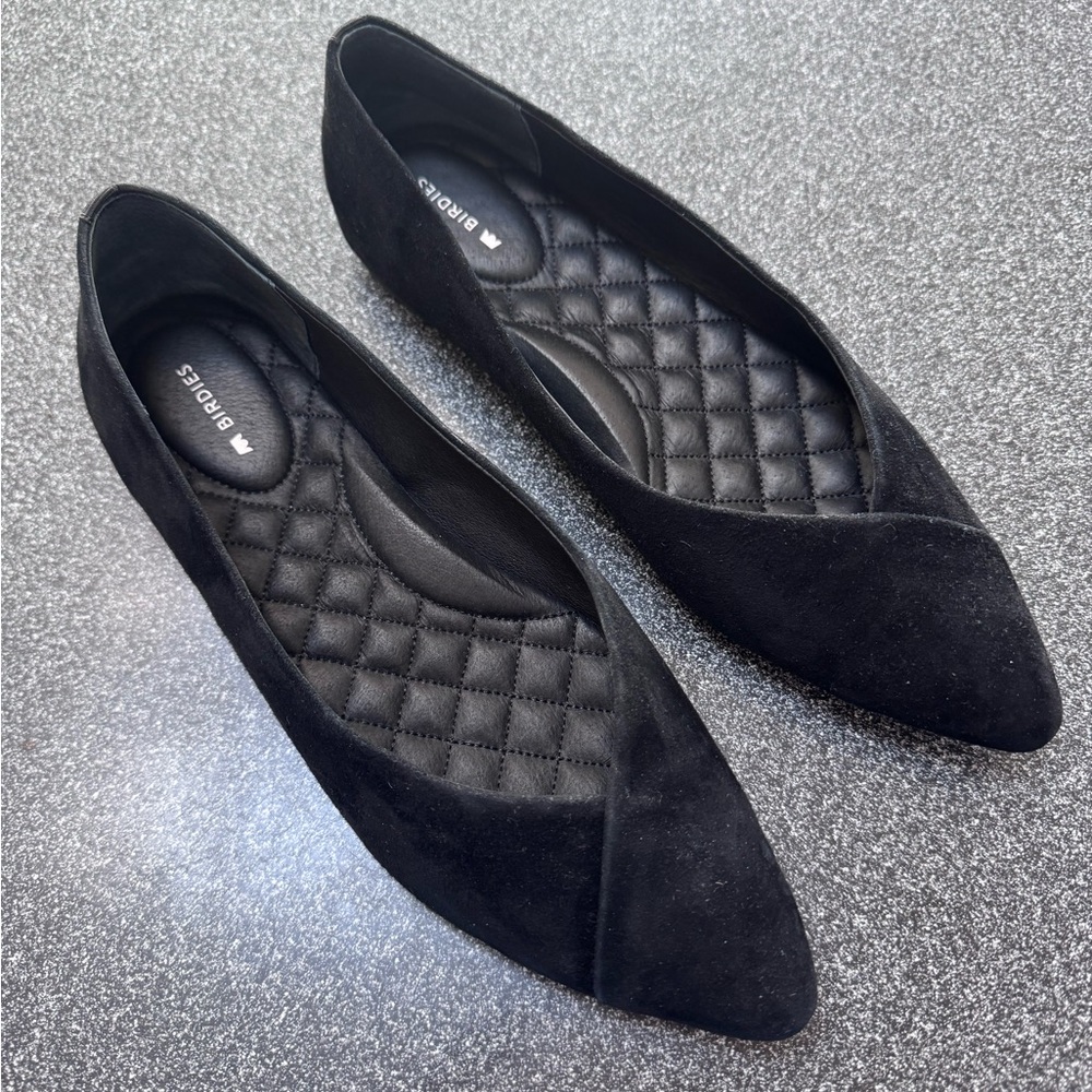 Birdies The Goldfinch Pointed Ballet Flat in Black Suede